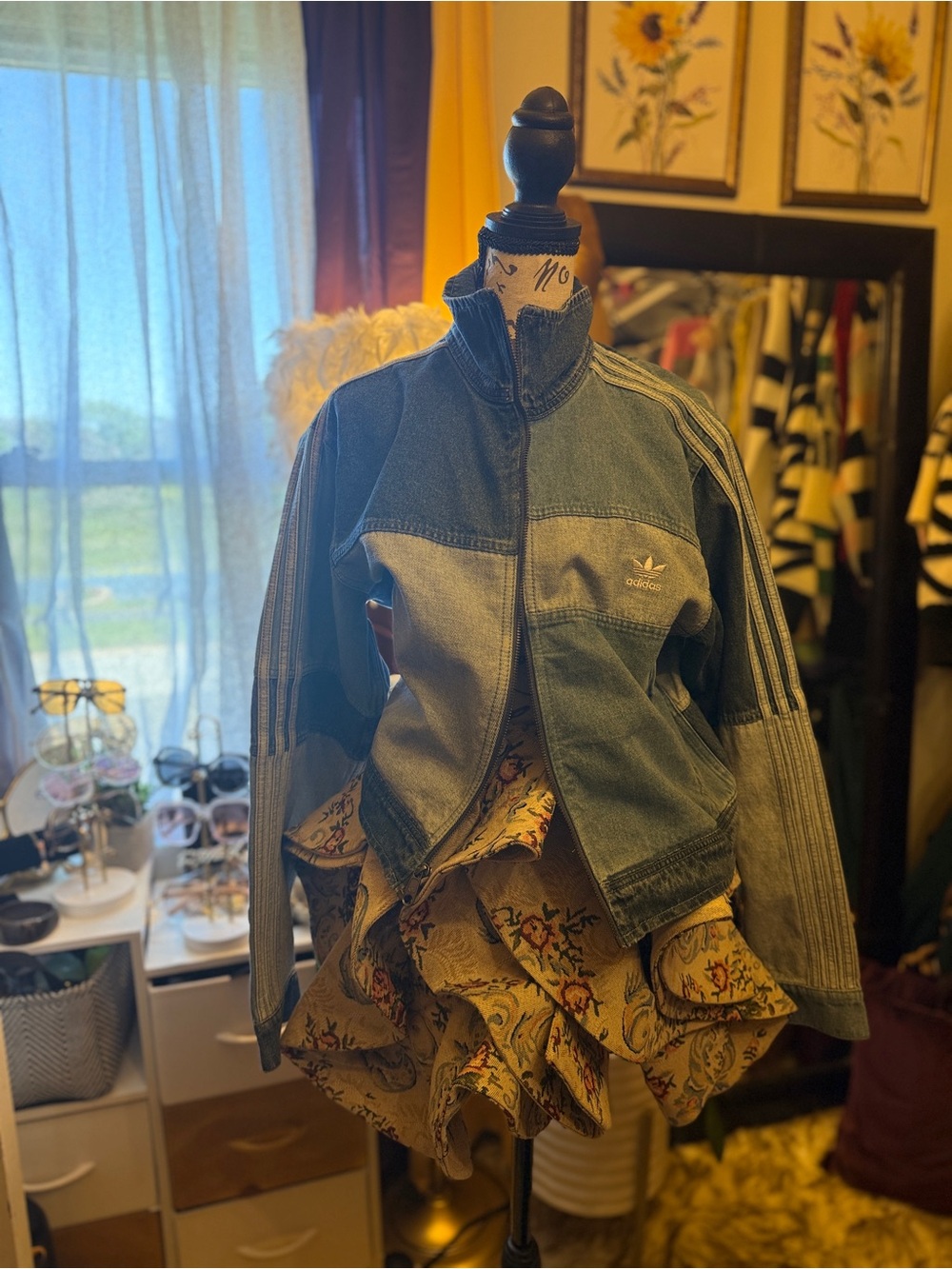 adidas Denim Jacket with Neon Green & Red Pull Tabs